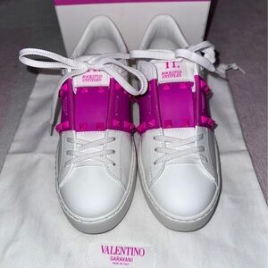 Valentino Garavani White and Pink Sneakers with Bold Design
